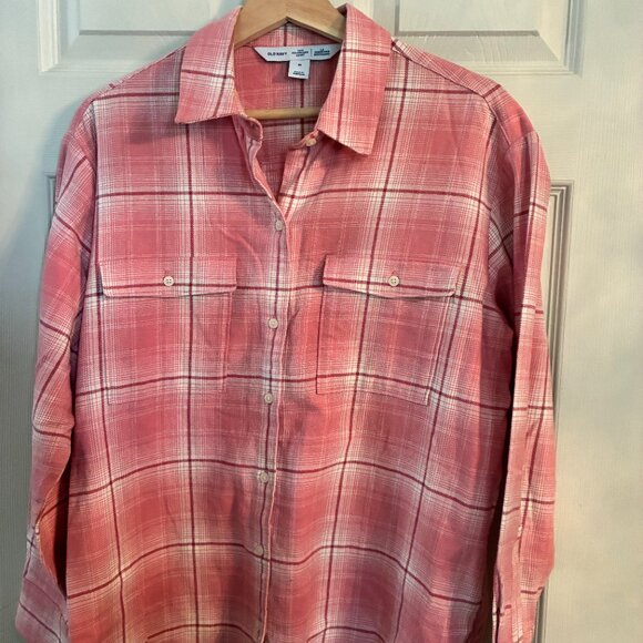 Old Navy "the Boyfriend Shirt" Pink Flannel Shirt - EUC - Picture 1 of 9